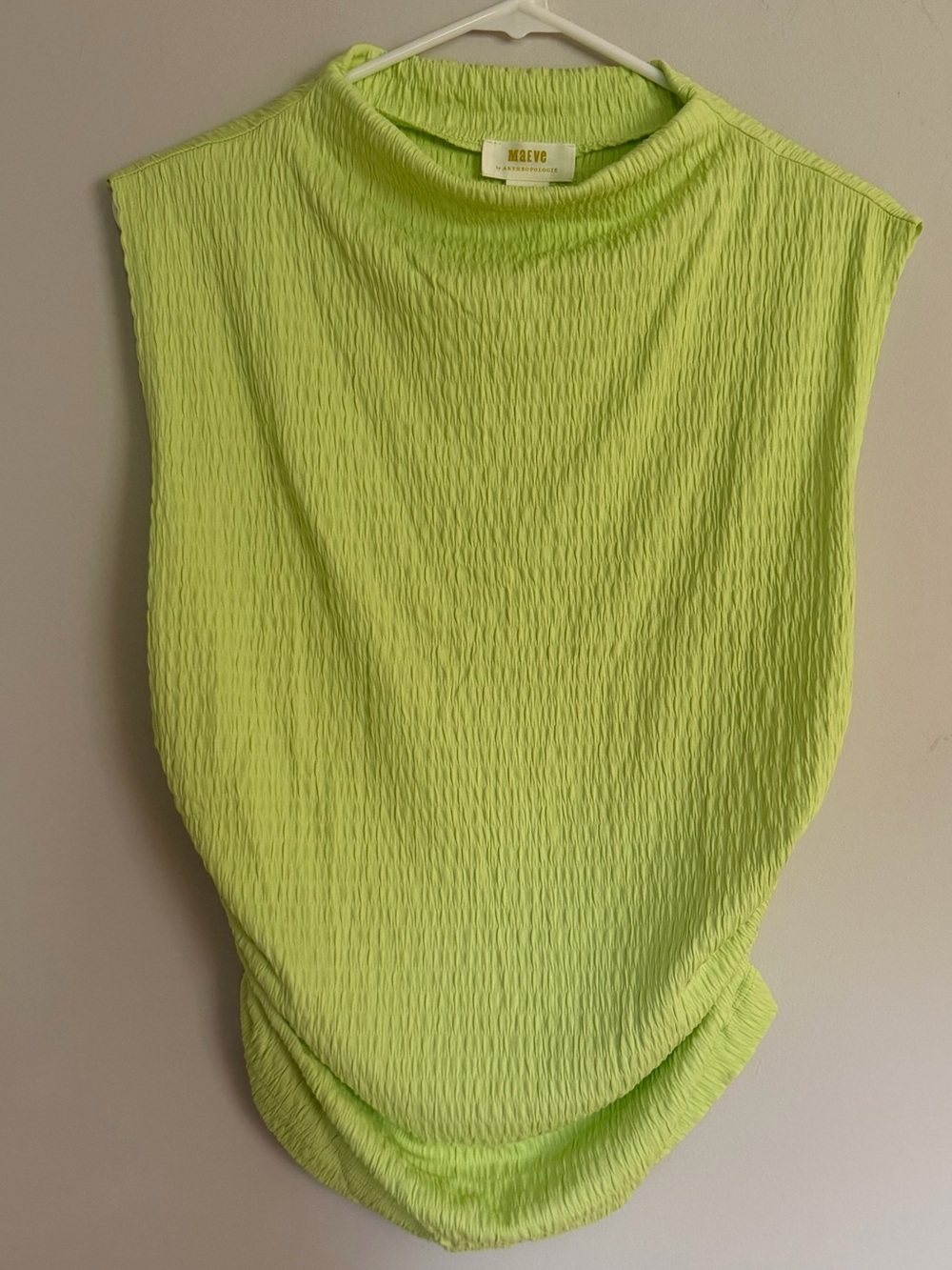 NWOT Maeve Anthropologie Textured Neon Lime Green Ruched Sleeveless Top L Large